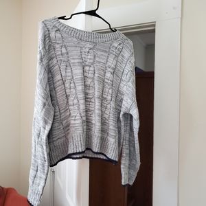 Gray and navy blue crop top sweater